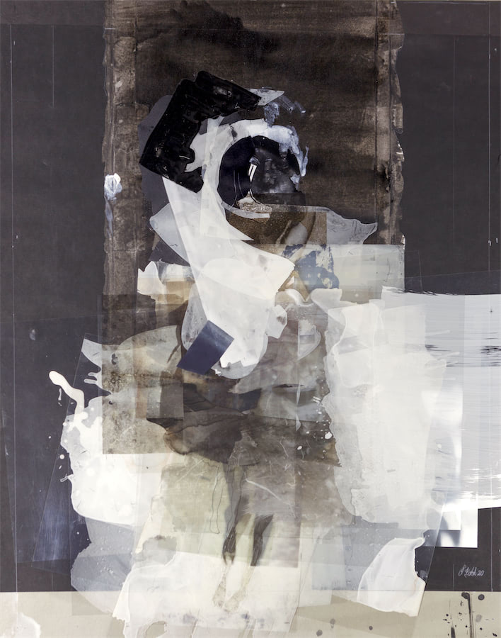 Frau sich bewegend, 2020, Acryl, Folien, Papiere, 78 x 60 cm