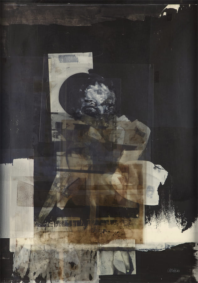 Individue, 2020, Acryl, Folien, Papiere, Glas, 60 x 50 cm