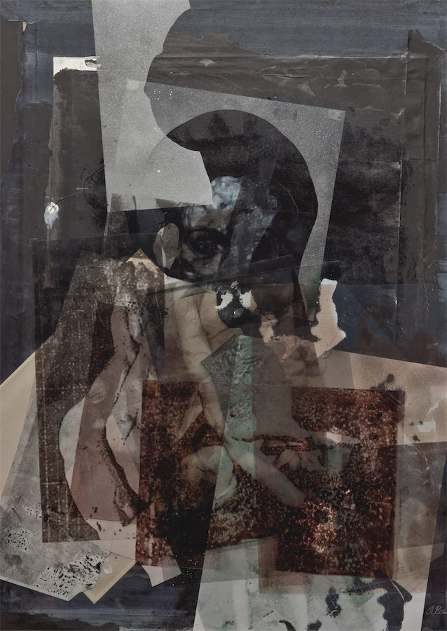 Sitzende, 2019, Aquarell, Acryl, Folien, Papiere, 60 x 50 cm