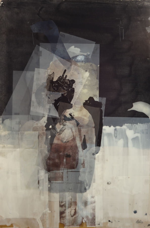 Mit seitlichem Blick, 2020, Aquarell, Acryl, Papier, Folie, 80 x 60 cm