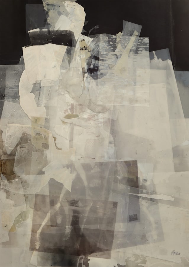 Mit langem Bein, 2020, Aquarell, Acryl, Papier, Folie, 100 x 70 cm